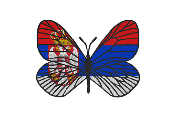 Butterfly wings in color of national flag. Clip art on white background. Serbia