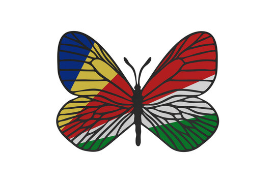 Butterfly wings in color of national flag. Clip art on white background. Seychelles - Powered by Adobe