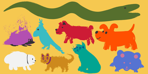 A network of monophonic animals for a pattern or banner or packaging or presentation. Flat vector illustration
