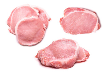 Raw pork pieces isolated on a white background.