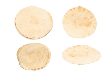 Grilled pitta bread isolated on white background.