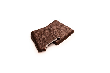 Dark chocolate candies isolated on white background.