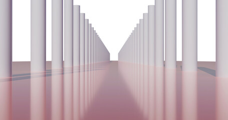 Obraz premium Columns cathedral architecture. 3d rendering. White pillar on pink floor.