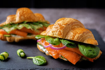 Smoked salmon ricotta cheese cucumber avocado croissant