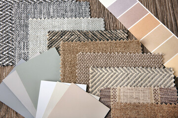 close up of the beige  grey brown  upholstery fabric texture and color choice for interior