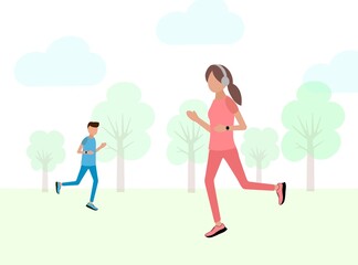 People running in park, jogging, run, making sport