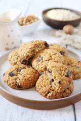 Homemade oatmeal cookies with raisins and walnuts
