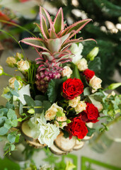beautiful bright interior of a flower shop in Ukraine with bouquets collected by professional florists