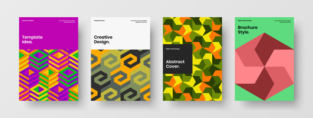 Fototapeta premium Amazing corporate brochure design vector illustration collection. Multicolored mosaic pattern leaflet concept bundle.