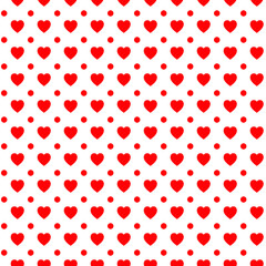 Love background. Red hearts pattern. Illustration of heart shape on white squares. Pattern of love on Valentine's day. Happy Valentine's day. Red dots.