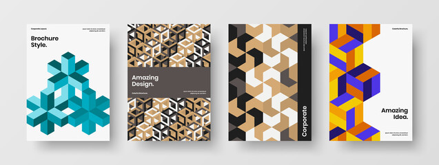 Modern geometric tiles banner template set. Abstract cover vector design concept composition.