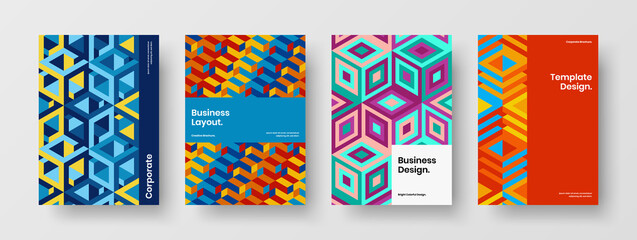 Obraz premium Modern mosaic shapes corporate brochure layout composition. Unique magazine cover vector design template bundle.