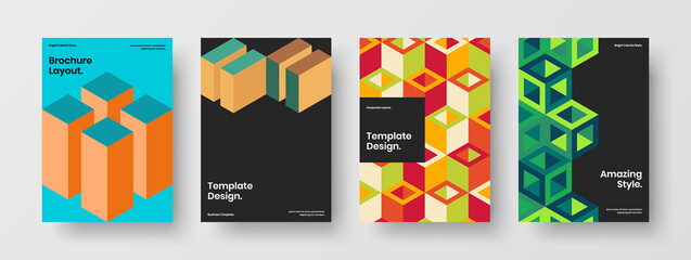 Amazing geometric shapes book cover concept set. Vivid company brochure design vector layout bundle.
