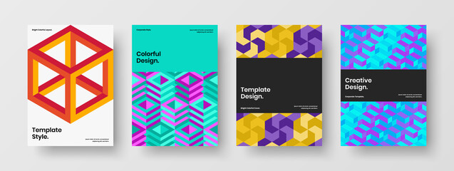 Modern leaflet vector design illustration composition. Amazing geometric hexagons cover template collection.