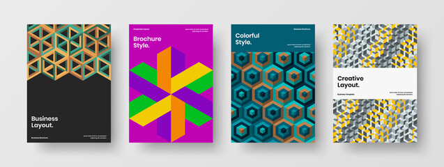 Fototapeta premium Premium geometric tiles corporate cover template collection. Isolated placard A4 vector design illustration set.