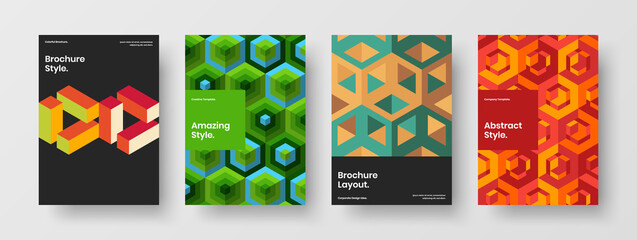 Fototapeta premium Simple annual report vector design concept collection. Clean mosaic pattern book cover template set.