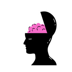 Silhouette of head. Open mind and consciousness. Psychological concept of new knowledge. Flat illustration