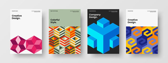 Obraz premium Fresh geometric hexagons corporate identity template collection. Minimalistic handbill design vector layout set.