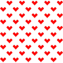 8 bit red hearts pattern on white background. Graphic red hearts on white backdrop. Love symbols on Valentine's day.