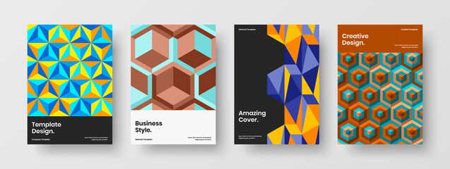 Modern corporate identity vector design illustration set. Trendy mosaic shapes annual report concept composition.