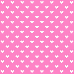 8 bit white hearts pattern on pink background. Graphic white hearts on pink backdrop. Love symbols on Valentine's day.