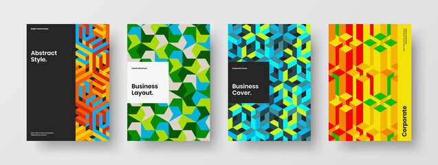 Colorful geometric shapes booklet template collection. Amazing front page vector design illustration composition.