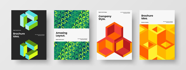 Bright handbill design vector template set. Original mosaic shapes corporate identity concept bundle.
