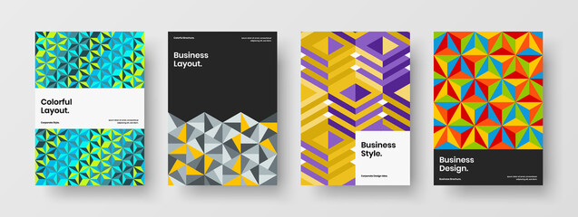 Naklejka premium Simple mosaic shapes catalog cover layout collection. Unique pamphlet A4 vector design template composition.