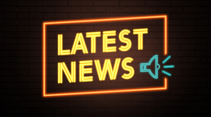 Obraz premium neon sign with message LATEST NEWS on a brick wall