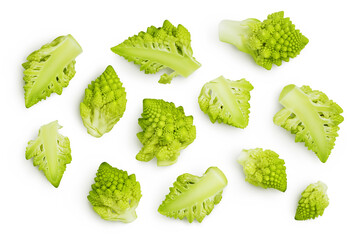 Romanesco broccoli cabbage or Roman Cauliflower isolated on white background with clipping path....