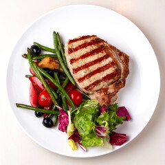 BBQ Steak. Barbecue Grilled Beef Steak Meat with Vegetables. Healthy Food. Barbeque Steak Dinner