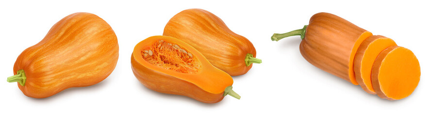 Fresh orange pumpkin isolated on white background with clipping path and full depth of field. Set or collection