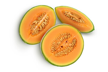 Cantaloupe melon isolated on white background with clipping path and full depth of field. Top view. Flat lay