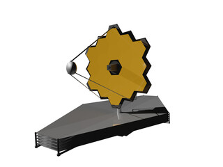 James Webb Space Telescope side view isolated on white. 3D rendered illustration.