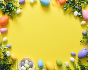 Colorful easter egg on yellow background, easter decoration
