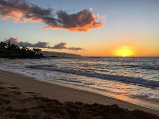 Fototapeta premium Sunset in the beach, Hawaii