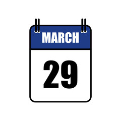 March 29 Calendar Icon Vector Illustration . Date , Day Of Mouth