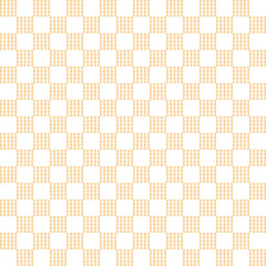 Orange tartan on white background. Orange gingham checker pattern. Vertical and horizontal crossing lines on white background.