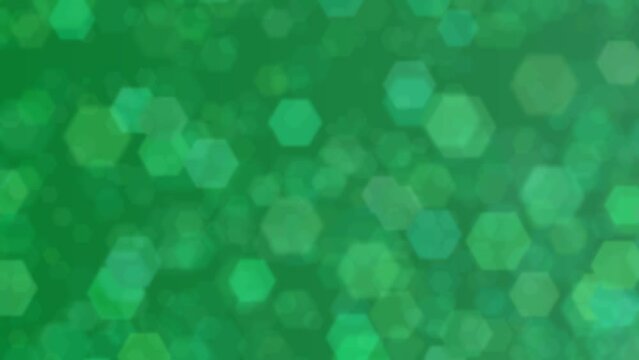 Motion graphics. forest green abstract defocused background, hexagon shape bokeh pattern
