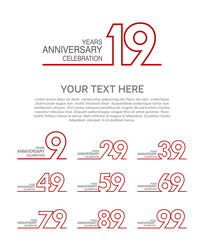 set anniversary logotype premium collection red color with outline style on white background