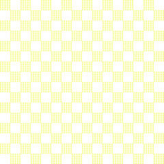 Yellow tartan on white background. Yellow gingham checker pattern. Vertical and horizontal crossing lines on white background.