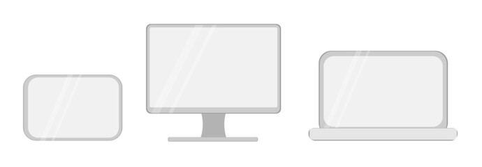 Vector elements of gadgets for online training and courses, digital classroom, webinar. Computer monitor, tablet and laptop. For use in advertising, banners, backgrounds, stickers.