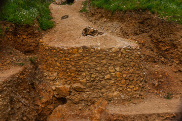 AKYAKA, MUGLA, TURKEY: Ruins and excavations of an ancient fortress in the village of of Akyaka.