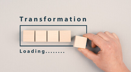 Progress bar with the words transformation loading, upgrade and improve concept, changing process