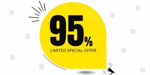 95% off limited special offer. Banner with ninety five percent discount on a yellow round tag2