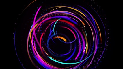 3d render. Light flow form ring structure. Light effect as abstract background with light trails, stream of multicolor neon lines in space form rings. Modern trendy motion design background.