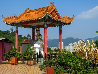 Sha Tin, Hong Kong, China - September 19 2019: Ten Thousand Buddhas Monastery deities sculptures