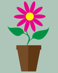 Vector illustration of pink Flower with flower pot 