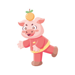 Isolated cute pig with traditional chinese clothes Zodiac sign Vector illustration