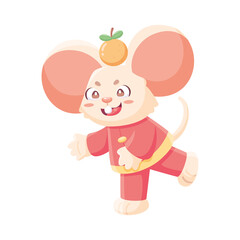 Isolated cute rat with traditional chinese clothes Zodiac sign Vector illustration